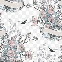 矢量图浪漫花园黑鸟