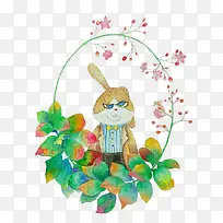 兔子与树叶边框免抠素材