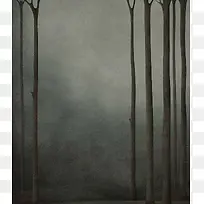 灰色大雾树林海报背景