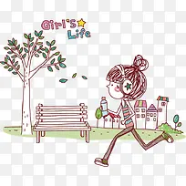 跑步的小女孩卡通图