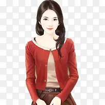 手绘正面长发美女