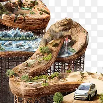 创意立体建筑山地道路