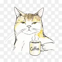 举着咖啡杯的猫