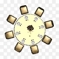 户型图彩平图黄色圆形餐桌椅