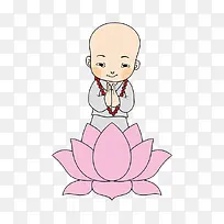 手绘站在莲花上的小和尚