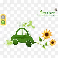 绿色小汽车和花朵