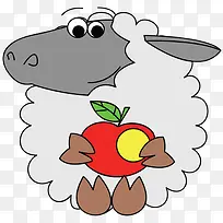 卡通拿着苹果的绵羊
