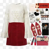 白色上衣和红色裙子