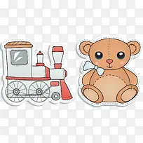 孩子玩具熊火车PNG矢量元素