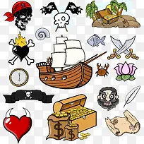 矢量中世纪海盗与宝藏