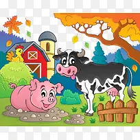 农庄小猪和小牛
