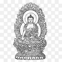 传统手绘白描释迦牟尼佛坐像