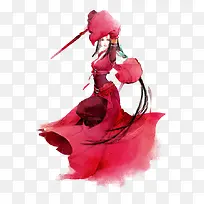 彩绘立绘红色衣服拔剑女子