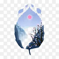 手绘树叶山林图案