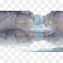卡通山水流水瀑布风景画