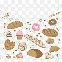 手工绘制的面包和甜点