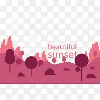 粉红色森林风景矢量素材