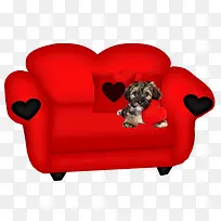 手绘红色沙发上的小狗