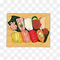 鱼肉寿司手绘画素材图片