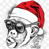 带圣诞帽猴子圣诞节宣传海报元素