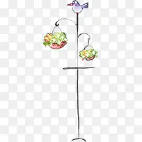 手绘可爱漫画小鸟花篮