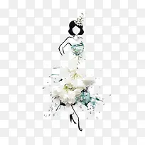 白色花卉裙子手绘插画