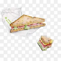蔬菜三明治手绘画素材图片