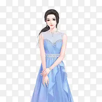 蓝色礼服清新女子