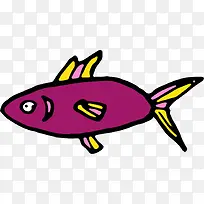 手绘卡通紫色小鱼
