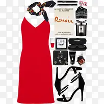 红色吊带裙和高跟鞋