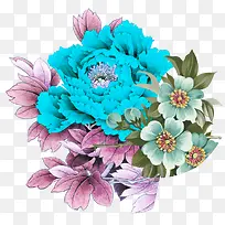 蓝色牡丹花彩绘大花朵