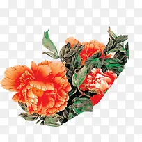 红色牡丹花彩绘图片