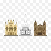 3款卡通教堂设计矢量素材