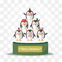 卡通矢量可爱圣诞打扮的企鹅