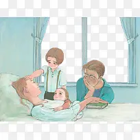 孩子看生病的母亲