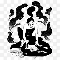 黑白设计手稿的女人