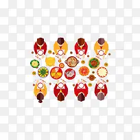 手绘团圆一家人吃饭素材