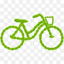 创意绿色树叶连接自行车