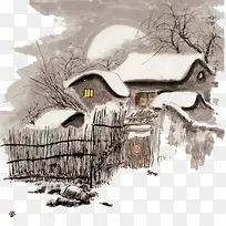 古风雪景房