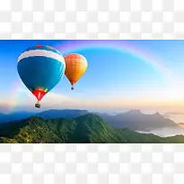 青山彩虹热气球海报背景