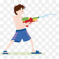 夏天玩滋水枪男孩