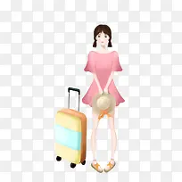 卡通手绘旅行的少女插画免抠
