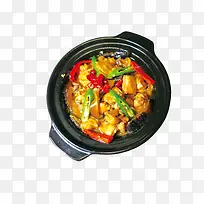 黑色砂锅黄焖鸡米饭素材