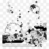 水墨牡丹花花瓣飘落装饰