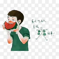 夏日吃西瓜是很爽的事插画