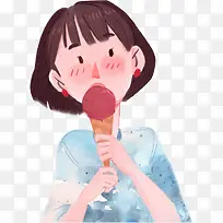 矢量手绘卡吃冰激凌的女孩