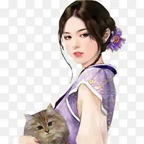 猫咪紫衣素雅古风手绘