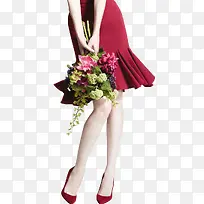 红裙红色高根系花朵美腿