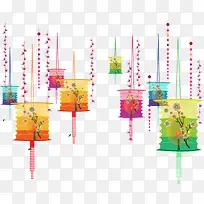 矢量手绘彩色宫灯