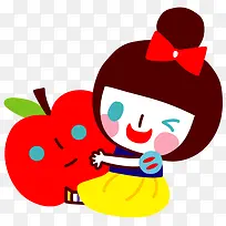 抱苹果的小女孩